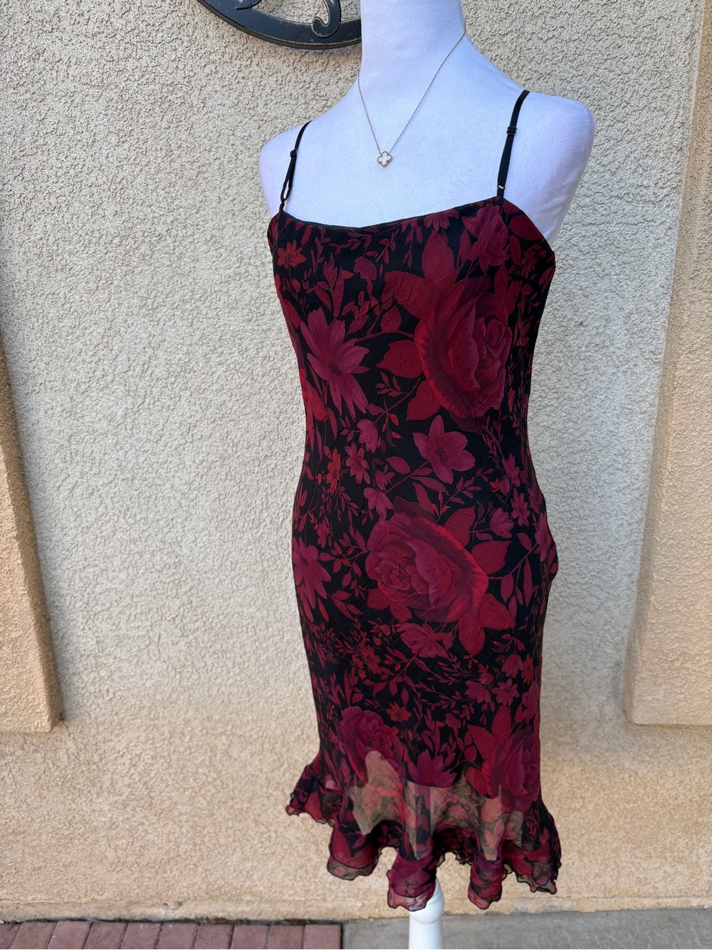 City Triangles Goth Romantic Floral Mesh Ruffle Hem Spaghetti Strap Midi Dress - Picture 3 of 9